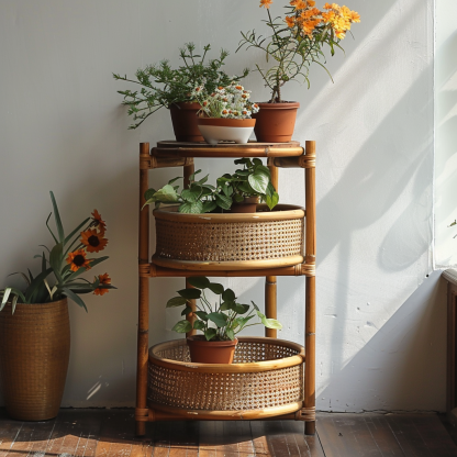 Old-fashioned bamboo woven dustpan rack, storage rack for household bamboo products, multi-layer bamboo, three-layer drying tripod, floor-standing - Image 3