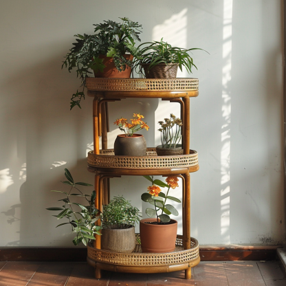 Old-fashioned bamboo woven dustpan rack, storage rack for household bamboo products, multi-layer bamboo, three-layer drying tripod, floor-standing - Image 2