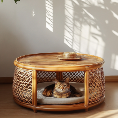 Pet bed, wicker dog bed, cat bed, American-style retro solid wood animal house furniture, Teddy Bichon Frise dog mattress - Image 9