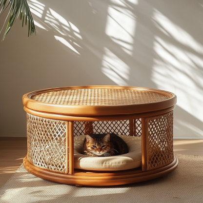 Pet bed, wicker dog bed, cat bed, American-style retro solid wood animal house furniture, Teddy Bichon Frise dog mattress - Image 8