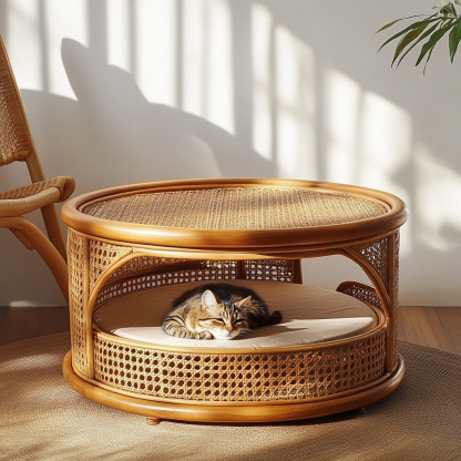 Pet bed, wicker dog bed, cat bed, American-style retro solid wood animal house furniture, Teddy Bichon Frise dog mattress - Image 7