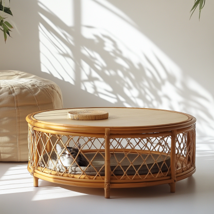 Wabi-sabi style solid wood wicker coffee table, modern and simple Japanese style, wabi-sabi style, retro, original solid wood wicker round - Image 9