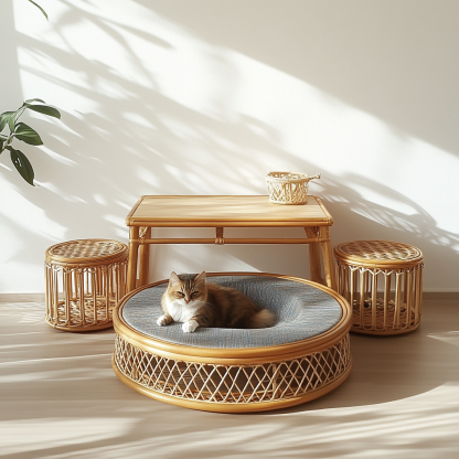 Wabi-sabi style solid wood wicker coffee table, modern and simple Japanese style, wabi-sabi style, retro, original solid wood wicker round - Image 9