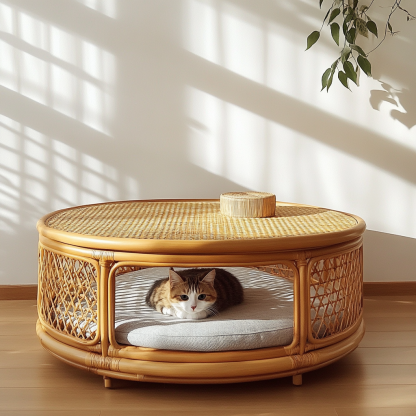 Wabi-sabi style solid wood wicker coffee table, modern and simple Japanese style, wabi-sabi style, retro, original solid wood wicker round - Image 6