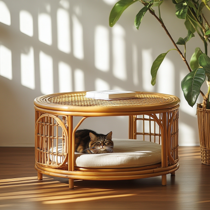 Pet bed, wicker dog bed, cat bed, American-style retro solid wood animal house furniture, Teddy Bichon Frise dog mattress - Image 9