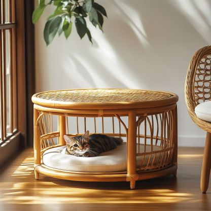 Pet bed, wicker dog bed, cat bed, American-style retro solid wood animal house furniture, Teddy Bichon Frise dog mattress - Image 8