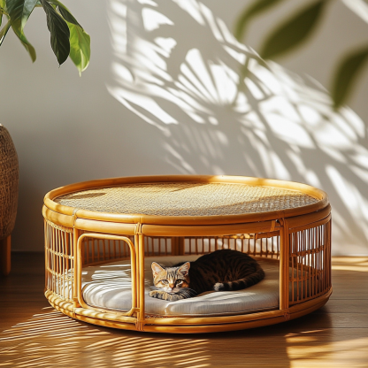 Pet bed, wicker dog bed, cat bed, American-style retro solid wood animal house furniture, Teddy Bichon Frise dog mattress - Image 7