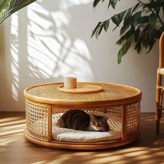 Pet bed, wicker dog bed, cat bed, American-style retro solid wood animal house furniture, Teddy Bichon Frise dog mattress