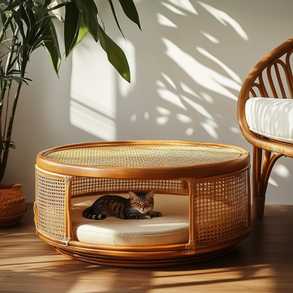 Pet bed, wicker dog bed, cat bed, American-style retro solid wood animal house furniture, Teddy Bichon Frise dog mattress - Image 5