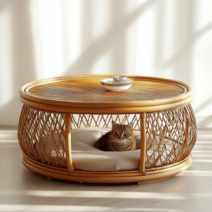 20 Wabi-sabi style solid wood round coffee table, Japanese-style tatami, small-sized apartment, wicker tea table, coffee table storage, circular homestay - Image 9