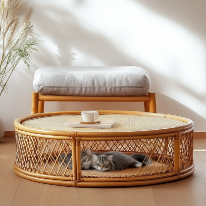 Pet bed, wicker dog bed, cat bed, American-style retro solid wood animal house furniture, Teddy Bichon Frise dog mattress - Image 9