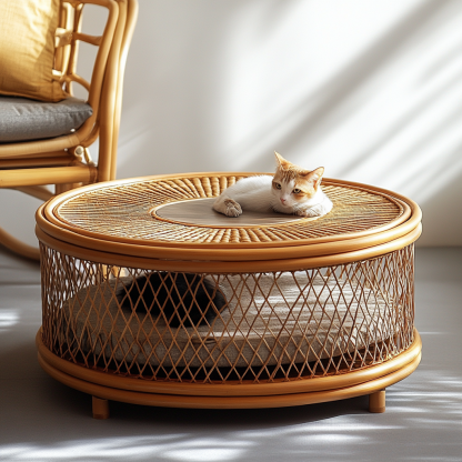 Pet bed, wicker dog bed, cat bed, American-style retro solid wood animal house furniture, Teddy Bichon Frise dog mattress - Image 9