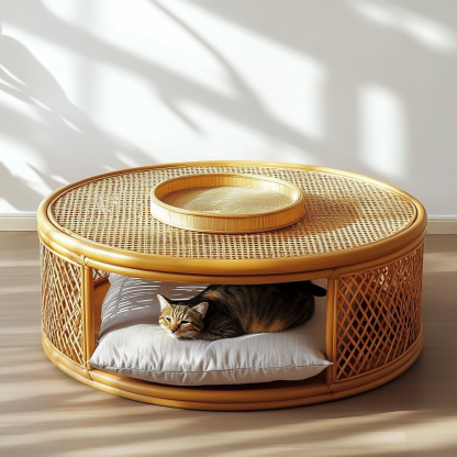 20 Wabi-sabi style solid wood round coffee table, Japanese-style tatami, small-sized apartment, wicker tea table, coffee table storage, circular homestay - Image 8