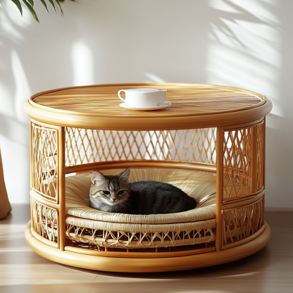 Pet bed, wicker dog bed, cat bed, American-style retro solid wood animal house furniture, Teddy Bichon Frise dog mattress - Image 9