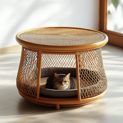 Pet bed, wicker dog bed, cat bed, American-style retro solid wood animal house furniture, Teddy Bichon Frise dog mattress - Image 9