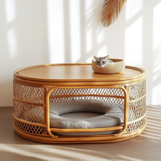 Pet bed, wicker dog bed, cat bed, American-style retro solid wood animal house furniture, Teddy Bichon Frise dog mattress