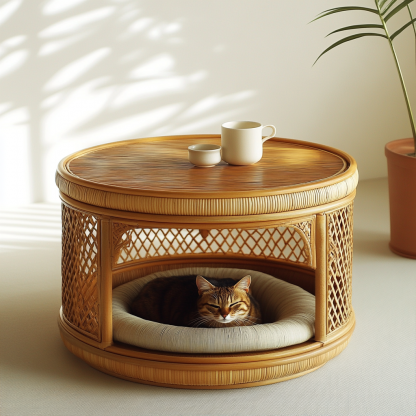 Pet bed, wicker dog bed, cat bed, American-style retro solid wood animal house furniture, Teddy Bichon Frise dog mattress - Image 6