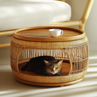Pet bed, wicker dog bed, cat bed, American-style retro solid wood animal house furniture, Teddy Bichon Frise dog mattress
