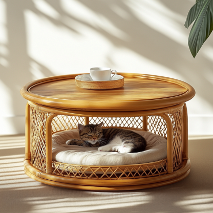 Pet bed, wicker dog bed, cat bed, American-style retro solid wood animal house furniture, Teddy Bichon Frise dog mattress - Image 5