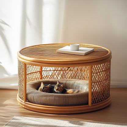 Pet bed, wicker dog bed, cat bed, American-style retro solid wood animal house furniture, Teddy Bichon Frise dog mattress - Image 7