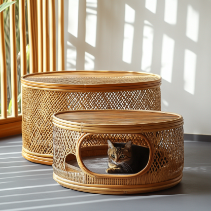 Pet bed, wicker dog bed, cat bed, American-style retro solid wood animal house furniture, Teddy Bichon Frise dog mattress - Image 6
