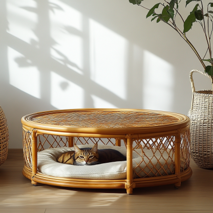 Pet bed, wicker dog bed, cat bed, American-style retro solid wood animal house furniture, Teddy Bichon Frise dog mattress - Image 7