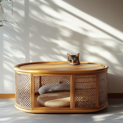 Pet bed, wicker dog bed, cat bed, American-style retro solid wood animal house furniture, Teddy Bichon Frise dog mattress - Image 6