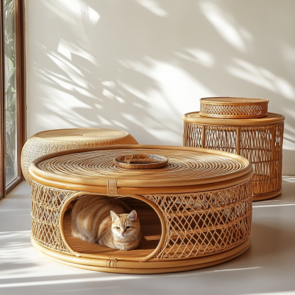 Pet bed, wicker dog bed, cat bed, American-style retro solid wood animal house furniture, Teddy Bichon Frise dog mattress - Image 4