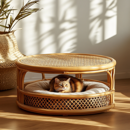 Pet bed, wicker dog bed, cat bed, American-style retro solid wood animal house furniture, Teddy Bichon Frise dog mattress - Image 9
