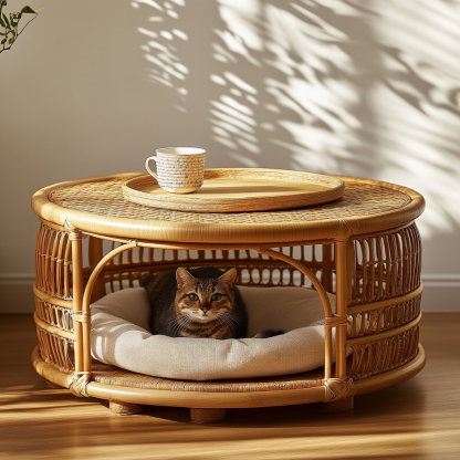Pet bed, wicker dog bed, cat bed, American-style retro solid wood animal house furniture, Teddy Bichon Frise dog mattress - Image 8