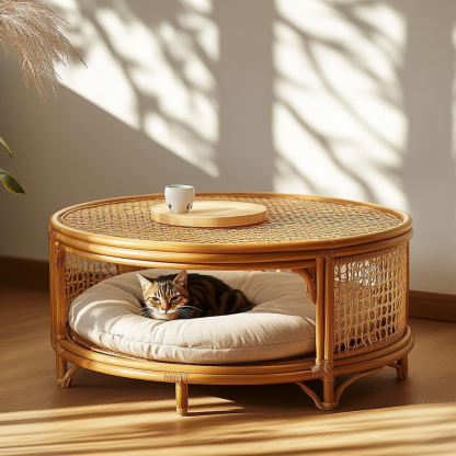 Pet bed, wicker dog bed, cat bed, American-style retro solid wood animal house furniture, Teddy Bichon Frise dog mattress - Image 7