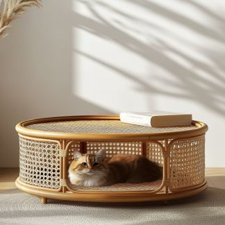Pet bed, wicker dog bed, cat bed, American-style retro solid wood animal house furniture, Teddy Bichon Frise dog mattress