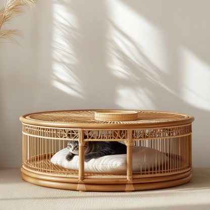 Pet bed, wicker dog bed, cat bed, American-style retro solid wood animal house furniture, Teddy Bichon Frise dog mattress - Image 8