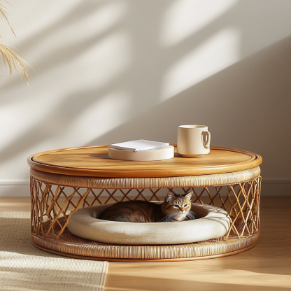 Pet bed, wicker dog bed, cat bed, American-style retro solid wood animal house furniture, Teddy Bichon Frise dog mattress