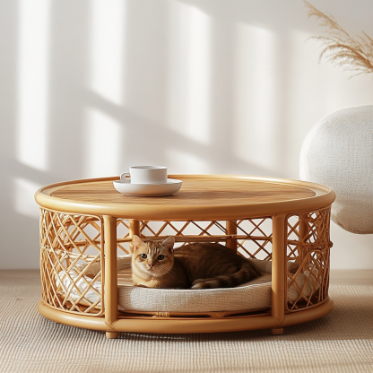 Pet bed, wicker dog bed, cat bed, American-style retro solid wood animal house furniture, Teddy Bichon Frise dog mattress - Image 9
