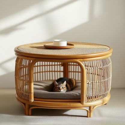 Pet bed, wicker dog bed, cat bed, American-style retro solid wood animal house furniture, Teddy Bichon Frise dog mattress - Image 7