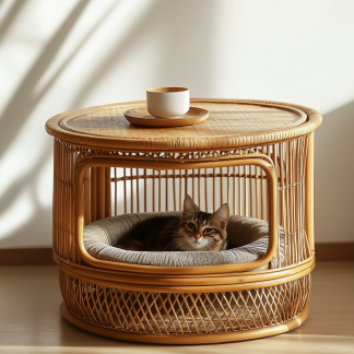 Pet bed, wicker dog bed, cat bed, American-style retro solid wood animal house furniture, Teddy Bichon Frise dog mattress