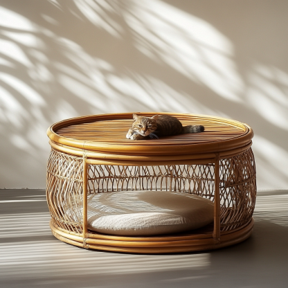 Pet bed, wicker dog bed, cat bed, American-style retro solid wood animal house furniture, Teddy Bichon Frise dog mattress - Image 6