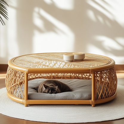 Pet bed, wicker dog bed, cat bed, American-style retro solid wood animal house furniture, Teddy Bichon Frise dog mattress - Image 5