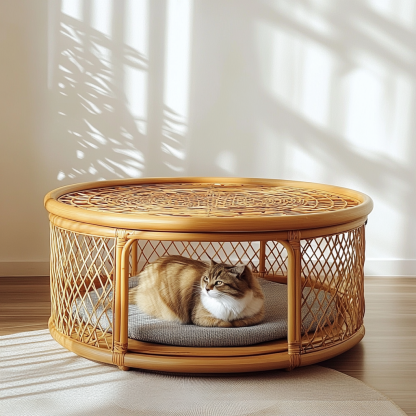 Wabi-sabi style solid wood wicker coffee table, modern and simple Japanese style, wabi-sabi style, retro, original solid wood wicker round - Image 4
