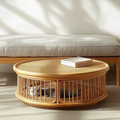 Wabi-sabi style solid wood wicker coffee table, modern and simple Japanese style, wabi-sabi style, retro, original solid wood wicker round - Image 3