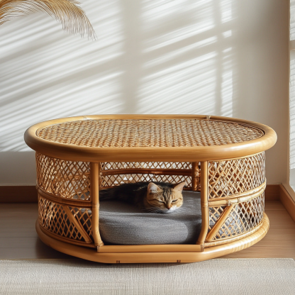 Pet bed, wicker dog bed, cat bed, American-style retro solid wood animal house furniture, Teddy Bichon Frise dog mattress - Image 9