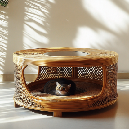 Pet bed, wicker dog bed, cat bed, American-style retro solid wood animal house furniture, Teddy Bichon Frise dog mattress - Image 9