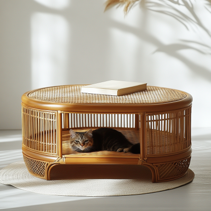 Pet bed, wicker dog bed, cat bed, American-style retro solid wood animal house furniture, Teddy Bichon Frise dog mattress - Image 7