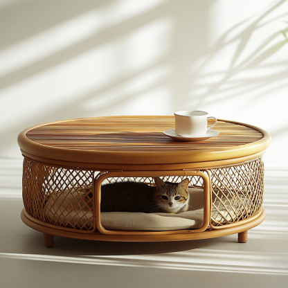 Wabi-sabi style solid wood wicker coffee table, modern and simple Japanese style, wabi-sabi style, retro, original solid wood wicker round - Image 9