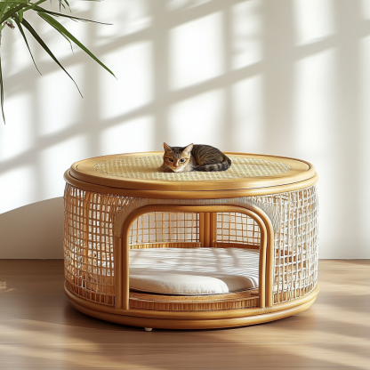 Wabi-sabi style solid wood wicker coffee table, modern and simple Japanese style, wabi-sabi style, retro, original solid wood wicker round - Image 8