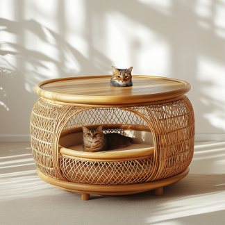 Wabi-sabi style solid wood wicker coffee table, modern and simple Japanese style, wabi-sabi style, retro, original solid wood wicker round