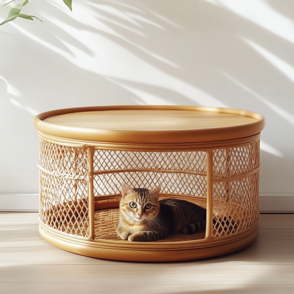 Wabi-sabi style solid wood wicker coffee table, modern and simple Japanese style, wabi-sabi style, retro, original solid wood wicker round - Image 6