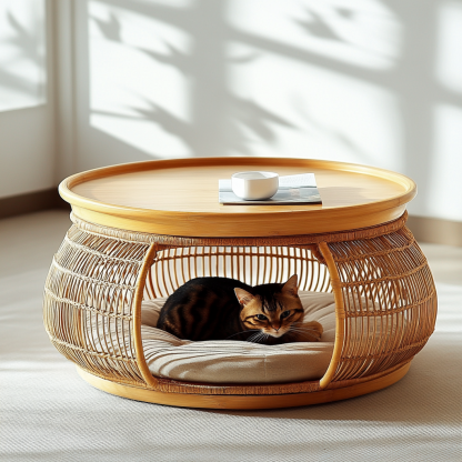 Pet bed, wicker dog bed, cat bed, American-style retro solid wood animal house furniture, Teddy Bichon Frise dog mattress - Image 7