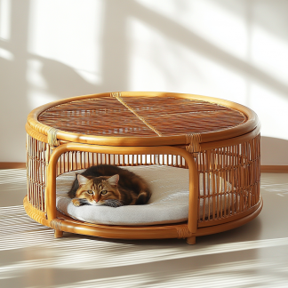 Pet bed, wicker dog bed, cat bed, American-style retro solid wood animal house furniture, Teddy Bichon Frise dog mattress